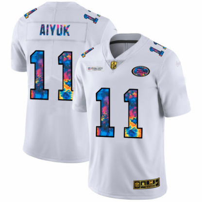 San Francisco San Francisco 49ers #11 Brandon Aiyuk Men's White Nike Multi-Color 2020 NFL Crucial Catch Limited NFL Jersey