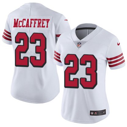 Nike San Francisco 49ers #23 Christian McCaffrey White Rush Women's Stitched NFL Vapor Untouchable Limited Jersey