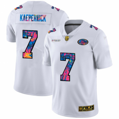 San Francisco San Francisco 49ers #7 Colin Kaepernick Men's White Nike Multi-Color 2020 NFL Crucial Catch Limited NFL Jersey