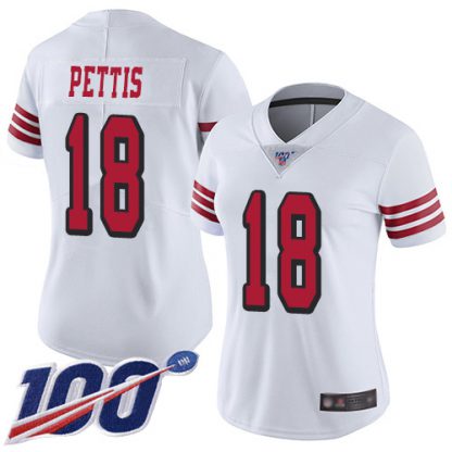 Nike San Francisco 49ers #18 Dante Pettis White Rush Women's Stitched NFL Limited 100th Season Jersey