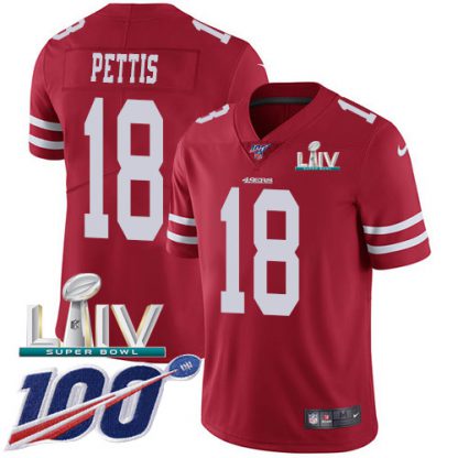 Nike San Francisco 49ers #18 Dante Pettis Red Super Bowl LIV 2020 Team Color Youth Stitched NFL 100th Season Vapor Limited Jersey