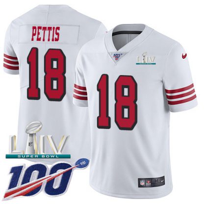 Nike San Francisco 49ers #18 Dante Pettis White Super Bowl LIV 2020 Rush Men's Stitched NFL Limited 100th Season Jersey