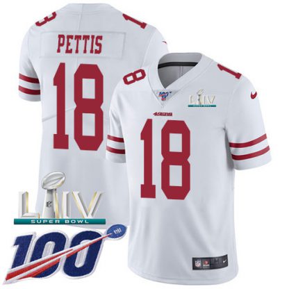 Nike San Francisco 49ers #18 Dante Pettis White Super Bowl LIV 2020 Men's Stitched NFL 100th Season Vapor Limited Jersey