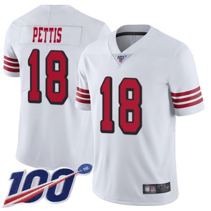 Nike San Francisco 49ers #18 Dante Pettis White Rush Men's Stitched NFL Limited 100th Season Jersey