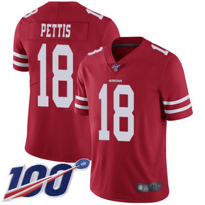 Nike San Francisco 49ers #18 Dante Pettis Red Team Color Men's Stitched NFL 100th Season Vapor Limited Jersey