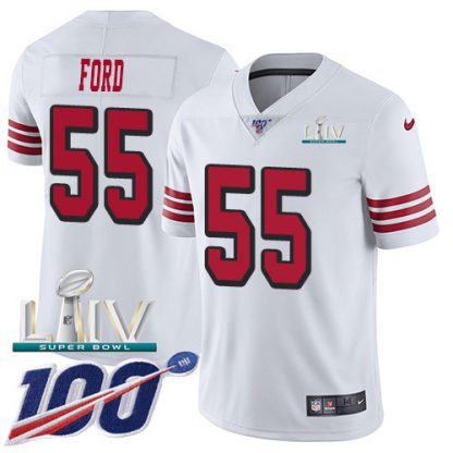 Nike San Francisco 49ers #55 Dee Ford White Super Bowl LIV 2020 Rush Youth Stitched NFL Limited 100th Season Jersey