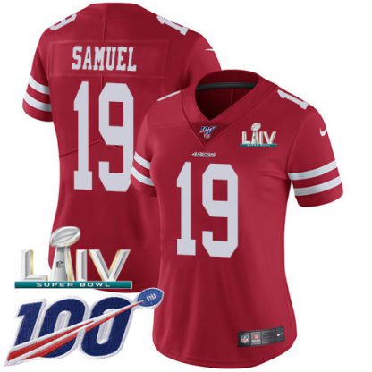 Nike San Francisco 49ers #19 Deebo Samuel Red Super Bowl LIV 2020 Team Color Women's Stitched NFL 100th Season Vapor Limited Jersey