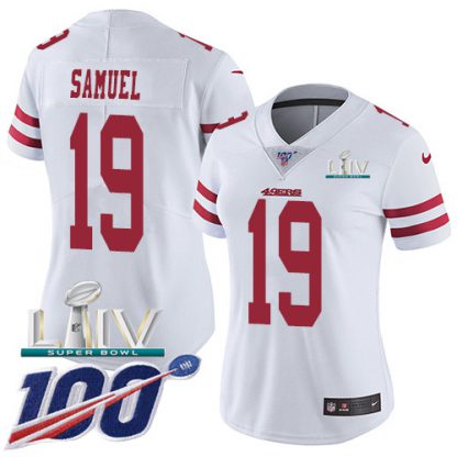 Nike San Francisco 49ers #19 Deebo Samuel White Super Bowl LIV 2020 Women's Stitched NFL 100th Season Vapor Limited Jersey