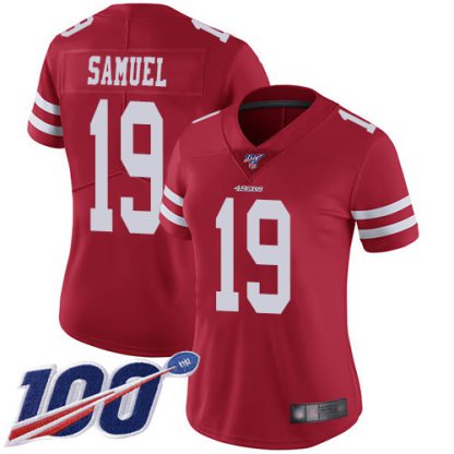 Nike San Francisco 49ers #19 Deebo Samuel Red Team Color Women's Stitched NFL 100th Season Vapor Limited Jersey