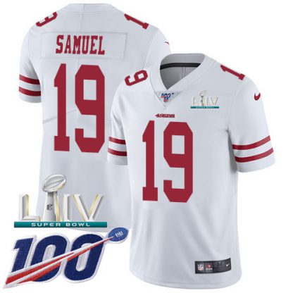 Nike San Francisco 49ers #19 Deebo Samuel White Super Bowl LIV 2020 Men's Stitched NFL 100th Season Vapor Limited Jersey