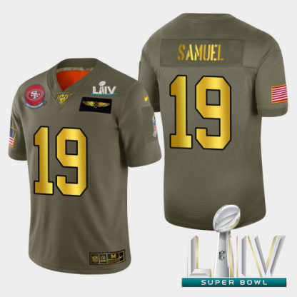 Nike San Francisco 49ers #19 Deebo Samuel Men's Olive Gold Super Bowl LIV 2020 2019 Salute to Service NFL 100 Limited Jersey