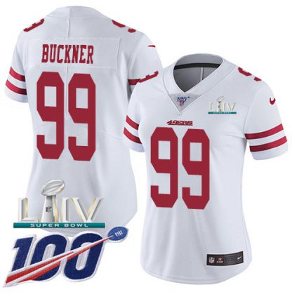 Nike San Francisco 49ers #99 DeForest Buckner White Super Bowl LIV 2020 Women's Stitched NFL 100th Season Vapor Limited Jersey