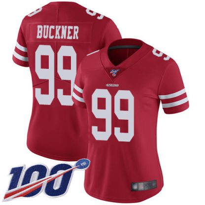 Nike San Francisco 49ers #99 DeForest Buckner Red Team Color Women's Stitched NFL 100th Season Vapor Limited Jersey