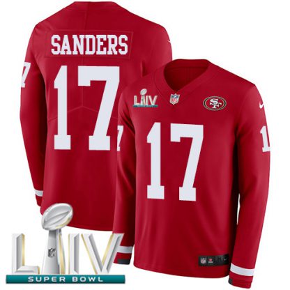 Nike San Francisco 49ers #17 Emmanuel Sanders Red Super Bowl LIV 2020 Team Color Youth Stitched NFL Limited Therma Long Sleeve Jersey