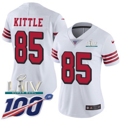 Nike San Francisco 49ers #85 George Kittle White Super Bowl LIV 2020 Rush Women's Stitched NFL Limited 100th Season Jersey