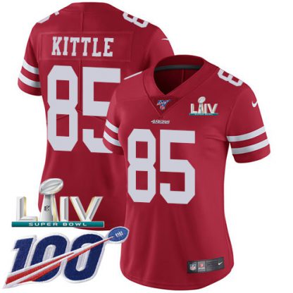 Nike San Francisco 49ers #85 George Kittle Red Super Bowl LIV 2020 Team Color Women's Stitched NFL 100th Season Vapor Limited Jersey