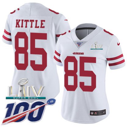 Nike San Francisco 49ers #85 George Kittle White Super Bowl LIV 2020 Women's Stitched NFL 100th Season Vapor Limited Jersey