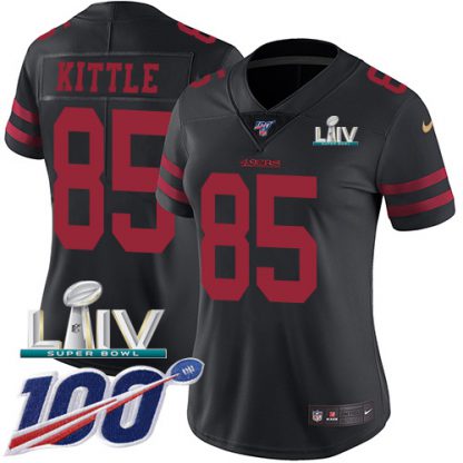 Nike San Francisco 49ers #85 George Kittle Black Super Bowl LIV 2020 Alternate Women's Stitched NFL 100th Season Vapor Limited Jersey