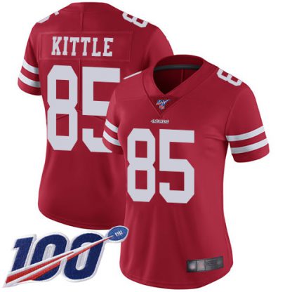 Nike San Francisco 49ers #85 George Kittle Red Team Color Women's Stitched NFL 100th Season Vapor Limited Jersey