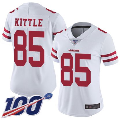 Nike San Francisco 49ers #85 George Kittle White Women's Stitched NFL 100th Season Vapor Limited Jersey