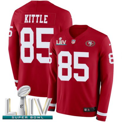 Nike San Francisco 49ers #85 George Kittle Red Super Bowl LIV 2020 Team Color Youth Stitched NFL Limited Therma Long Sleeve Jersey