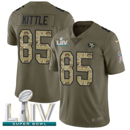 Nike San Francisco 49ers #85 George Kittle Olive/Camo Super Bowl LIV 2020 Youth Stitched NFL Limited 2017 Salute To Service Jersey