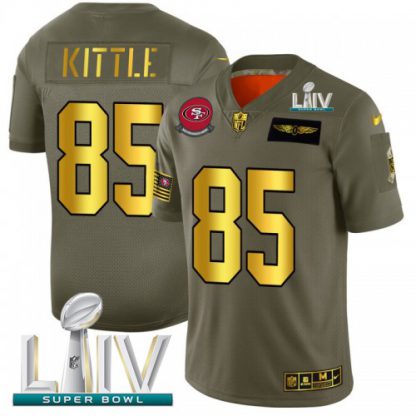 San Francisco San Francisco 49ers #85 George Kittle NFL Men's Nike Olive Gold Super Bowl LIV 2020 2019 Salute to Service Limited Jersey