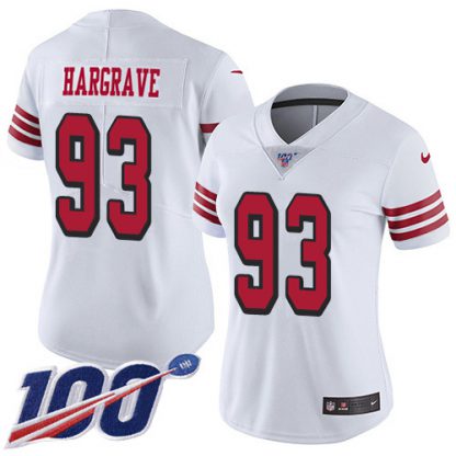 Nike San Francisco 49ers #93 Javon Hargrave White Rush Women's Stitched NFL Limited 100th Season Jersey