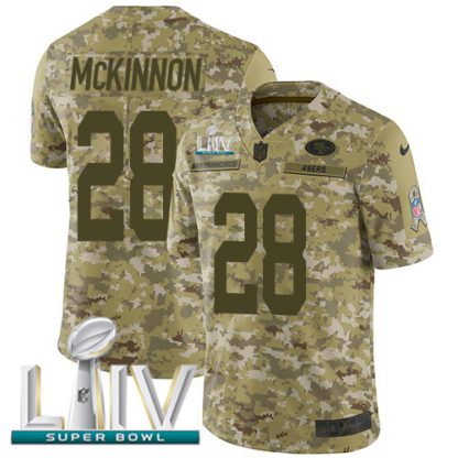 Nike San Francisco 49ers #28 Jerick McKinnon Camo Super Bowl LIV 2020 Youth Stitched NFL Limited 2018 Salute To Service Jersey