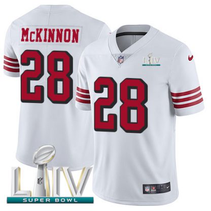 Nike San Francisco 49ers #28 Jerick McKinnon White Super Bowl LIV 2020 Rush Men's Stitched NFL Vapor Untouchable Limited Jersey