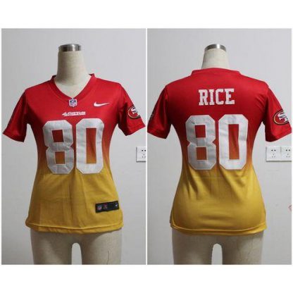 Nike San Francisco 49ers #80 Jerry Rice Red/Gold Women's Stitched NFL Elite Fadeaway Fashion Jersey