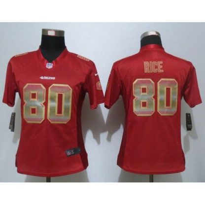 Nike San Francisco 49ers #80 Jerry Rice Red Team Color Women's Stitched NFL Elite Strobe Jersey