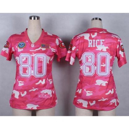 Nike San Francisco 49ers #80 Jerry Rice Pink Women's Stitched NFL Elite Camo Fashion Jersey