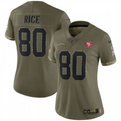 San Francisco San Francisco 49ers #80 Jerry Rice Nike Women's 2022 Salute To Service Limited Jersey - Olive