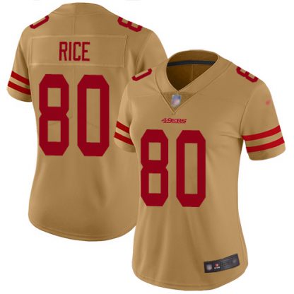 Nike San Francisco 49ers #80 Jerry Rice Gold Women's Stitched NFL Limited Inverted Legend Jersey