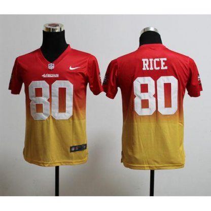 Nike San Francisco 49ers #80 Jerry Rice Red/Gold Youth Stitched NFL Elite Fadeaway Fashion Jersey