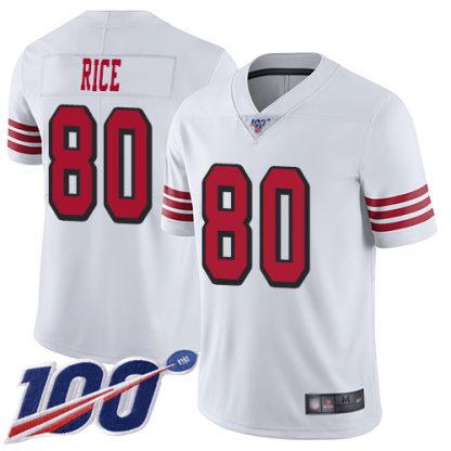 Nike San Francisco 49ers #80 Jerry Rice White Rush Men's Stitched NFL Limited 100th Season Jersey