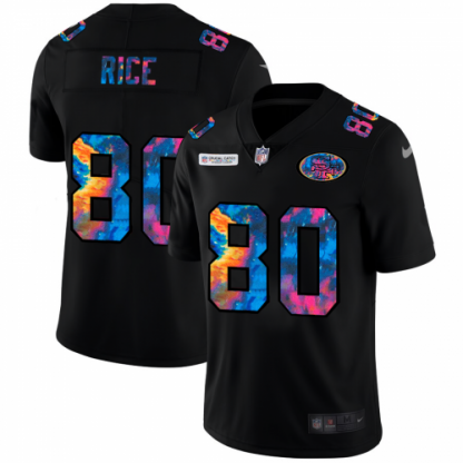 San Francisco San Francisco 49ers #80 Jerry Rice Men's Nike Multi-Color Black 2020 NFL Crucial Catch Vapor Untouchable Limited Jersey