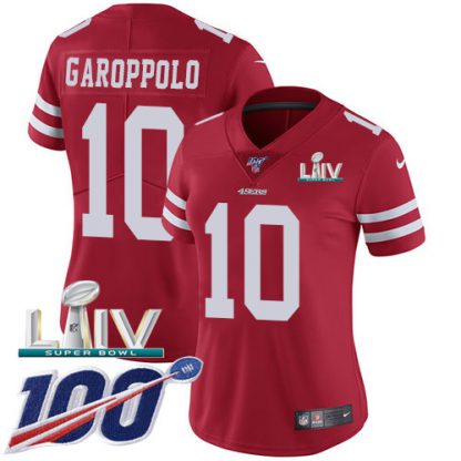 Nike San Francisco 49ers #10 Jimmy Garoppolo Red Super Bowl LIV 2020 Team Color Women's Stitched NFL 100th Season Vapor Limited Jersey