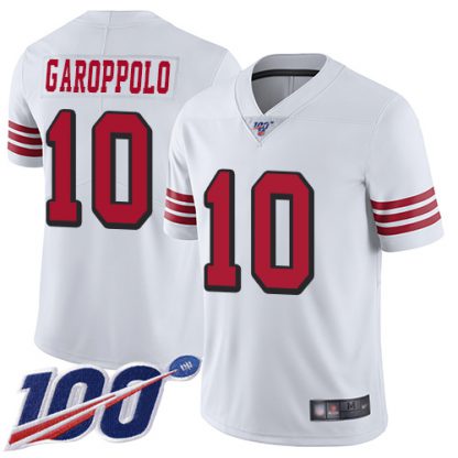 Nike San Francisco 49ers #10 Jimmy Garoppolo White Rush Youth Stitched NFL Limited 100th Season Jersey