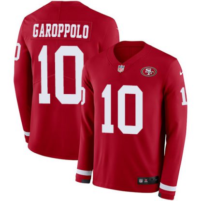Nike San Francisco 49ers #10 Jimmy Garoppolo Red Team Color Youth Stitched NFL Limited Therma Long Sleeve Jersey