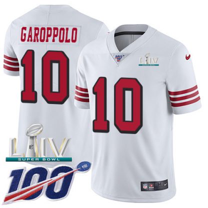 Nike San Francisco 49ers #10 Jimmy Garoppolo White Super Bowl LIV 2020 Rush Youth Stitched NFL Limited 100th Season Jersey