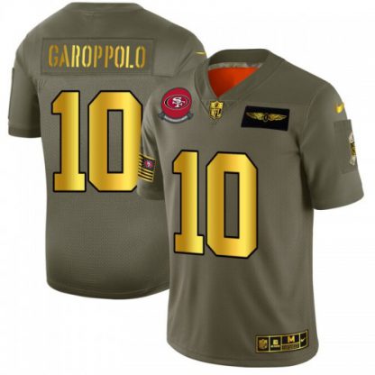 San Francisco San Francisco 49ers #10 Jimmy Garoppolo NFL Men's Nike Olive Gold 2019 Salute to Service Limited Jersey