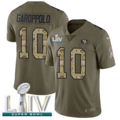 Nike San Francisco 49ers #10 Jimmy Garoppolo Olive/Camo Super Bowl LIV 2020 Men's Stitched NFL Limited 2017 Salute To Service Jersey