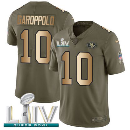 Nike San Francisco 49ers #10 Jimmy Garoppolo Olive/Gold Super Bowl LIV 2020 Men's Stitched NFL Limited 2017 Salute To Service Jersey