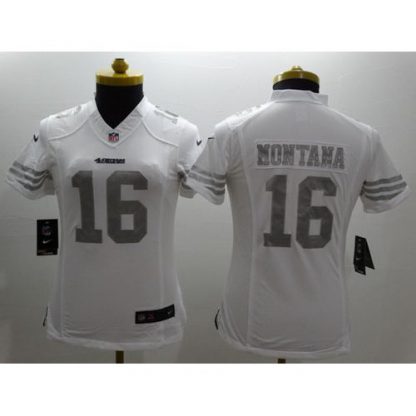 Nike San Francisco 49ers #16 Joe Montana White Women's Stitched NFL Limited Platinum Jersey