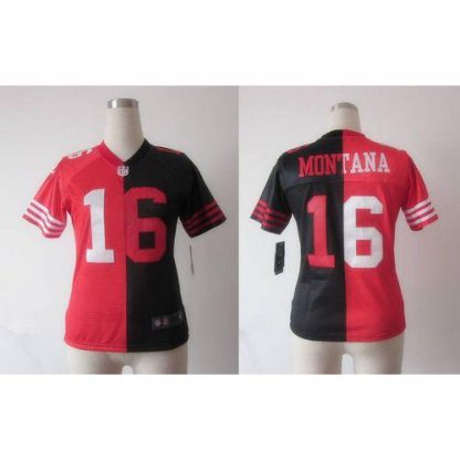 Nike San Francisco 49ers #16 Joe Montana Black/Red Women's Stitched NFL Elite Split Jersey