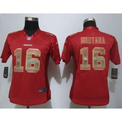 Nike San Francisco 49ers #16 Joe Montana Red Team Color Women's Stitched NFL Elite Strobe Jersey