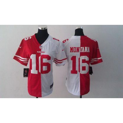 Nike San Francisco 49ers #16 Joe Montana Red/White Women's Stitched NFL Elite Split Jersey
