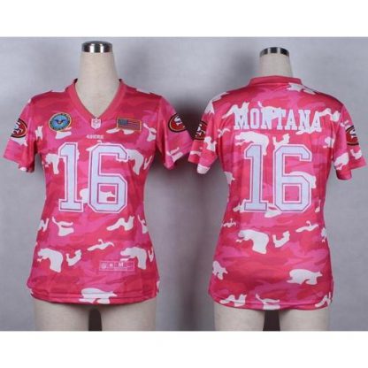 Nike San Francisco 49ers #16 Joe Montana Pink Women's Stitched NFL Elite Camo Fashion Jersey
